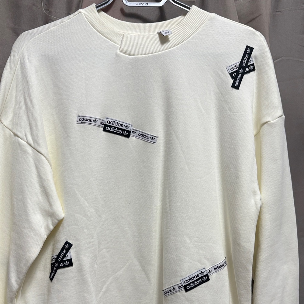 adidas Cream Sweatshirt with Black Logo Tape Accents